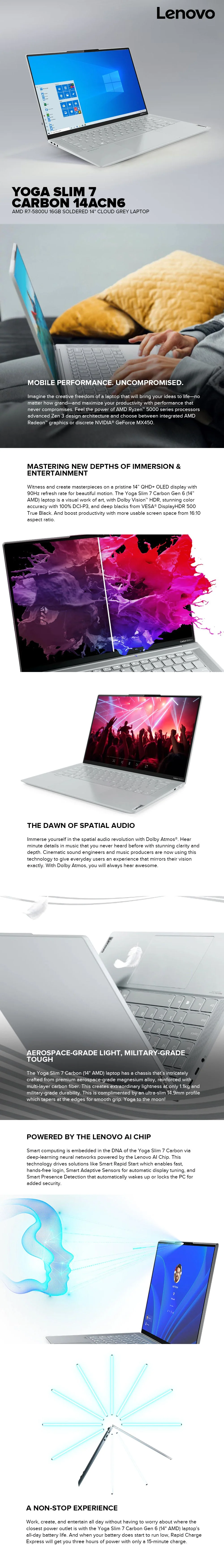 LENOVO YOGA Slim 7 Carbon 14ACN6 AMD R7-5800U 16GB  14 inch 2.8K OLED 512 SSD MX450 2GB Windows11 Laptop (82L0003FPH or 82L00025PH) 1ION - Image 9
