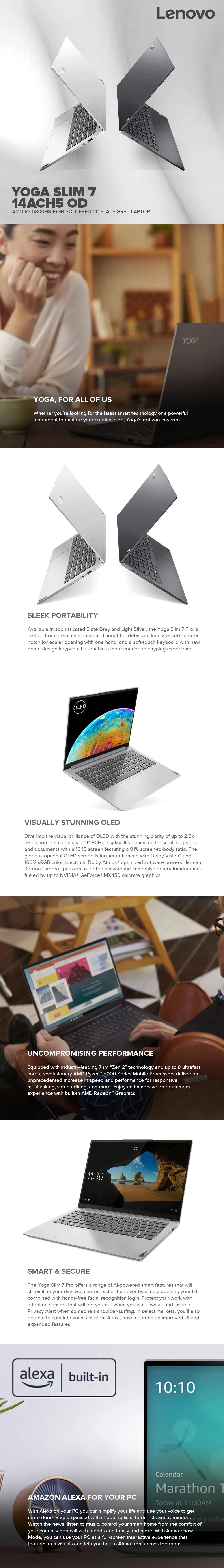 LENOVO YOGA Slim 7 Pro 14ACH5 OD AMD R7-5800HS 16GB 14" 2.8K OLED 1Tb SSD MX 450 2GB Win11 Laptop Slate Grey (82NK002WPH) 1ION - Image 5