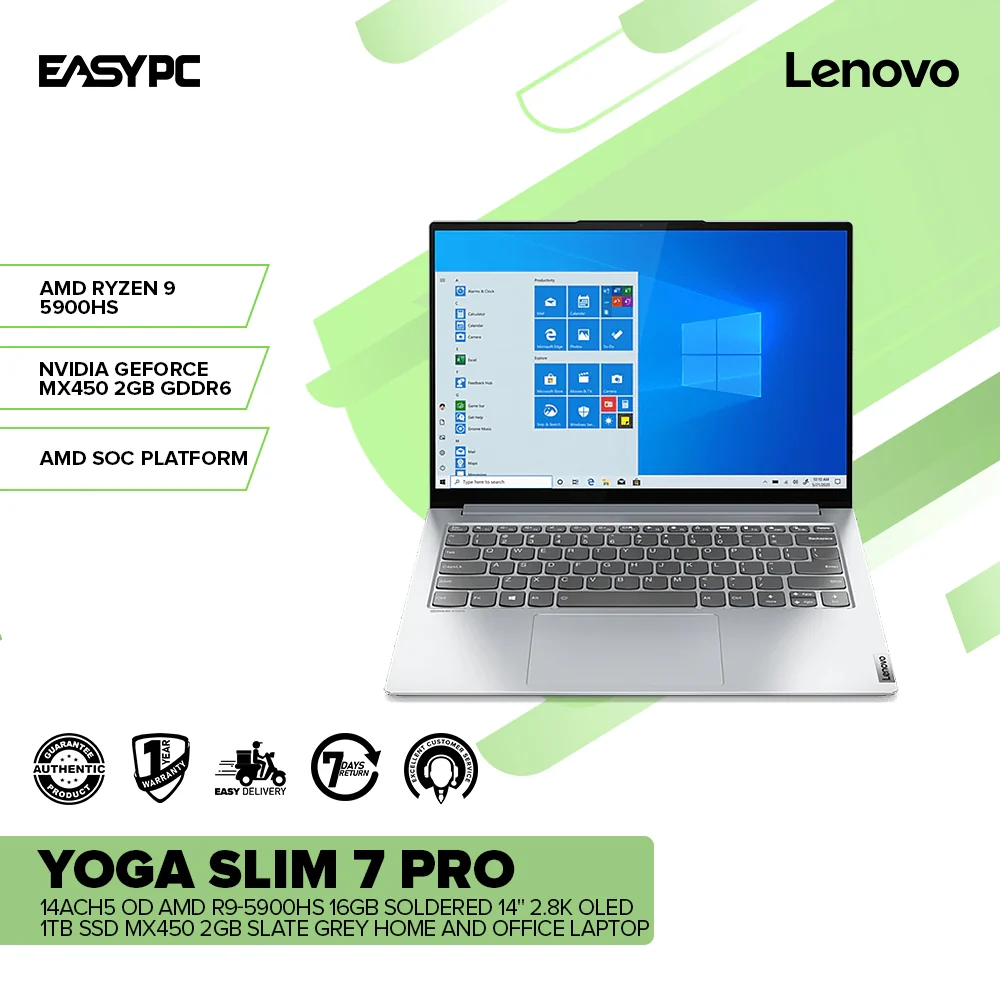 LENOVO YOGA Slim 7 Pro 14ACH5 OD AMD R9-5900HS 16GB 14" 2.8K OLED 1Tb SSD MX450 2GB Win10 Laptop Slate Grey (82NK0003PH) 1ION - Image 2