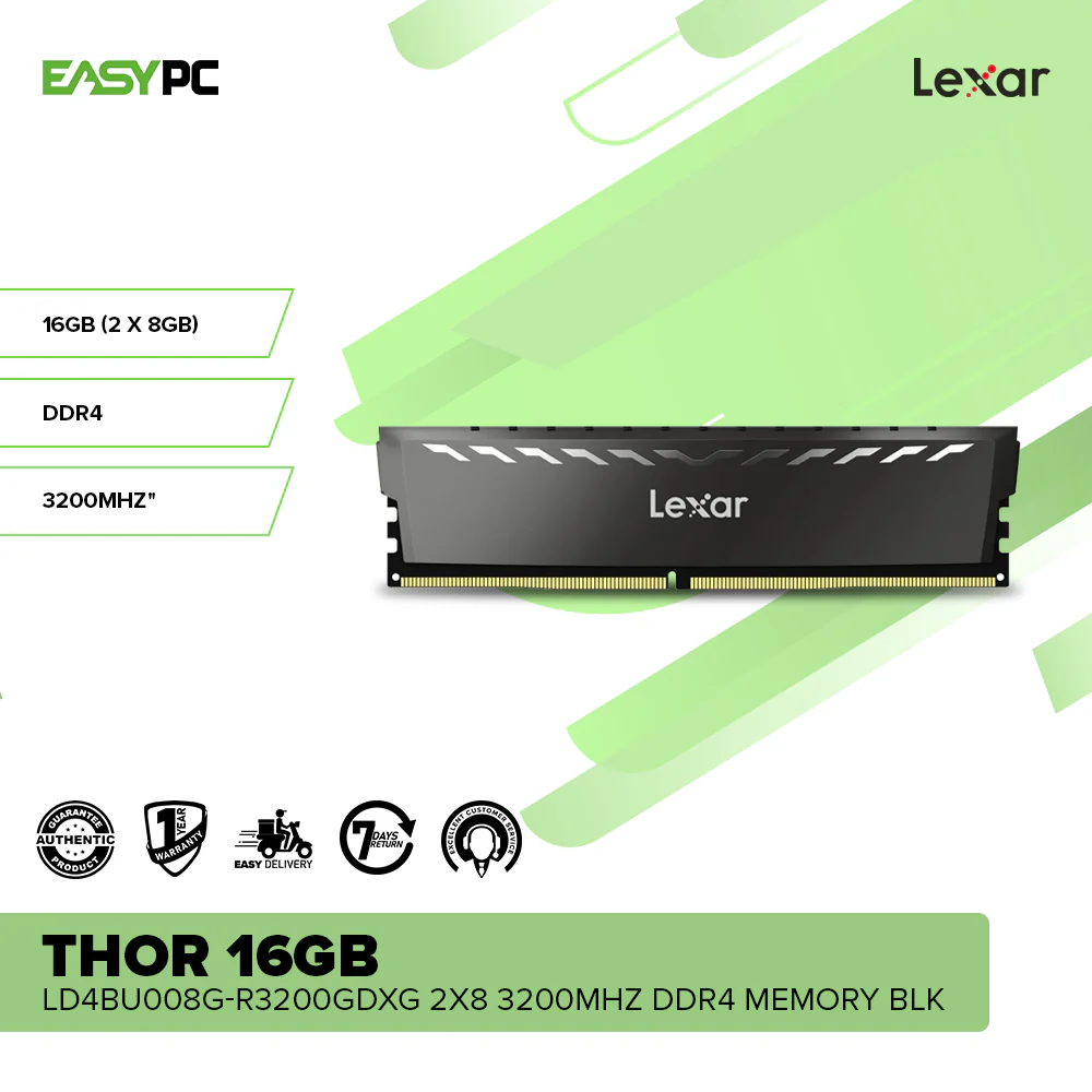 Lexar Thor 16GB LD4BU008G-R3200GDXG 2x8 3200Mhz DDR4 Memory Blk - Image 2