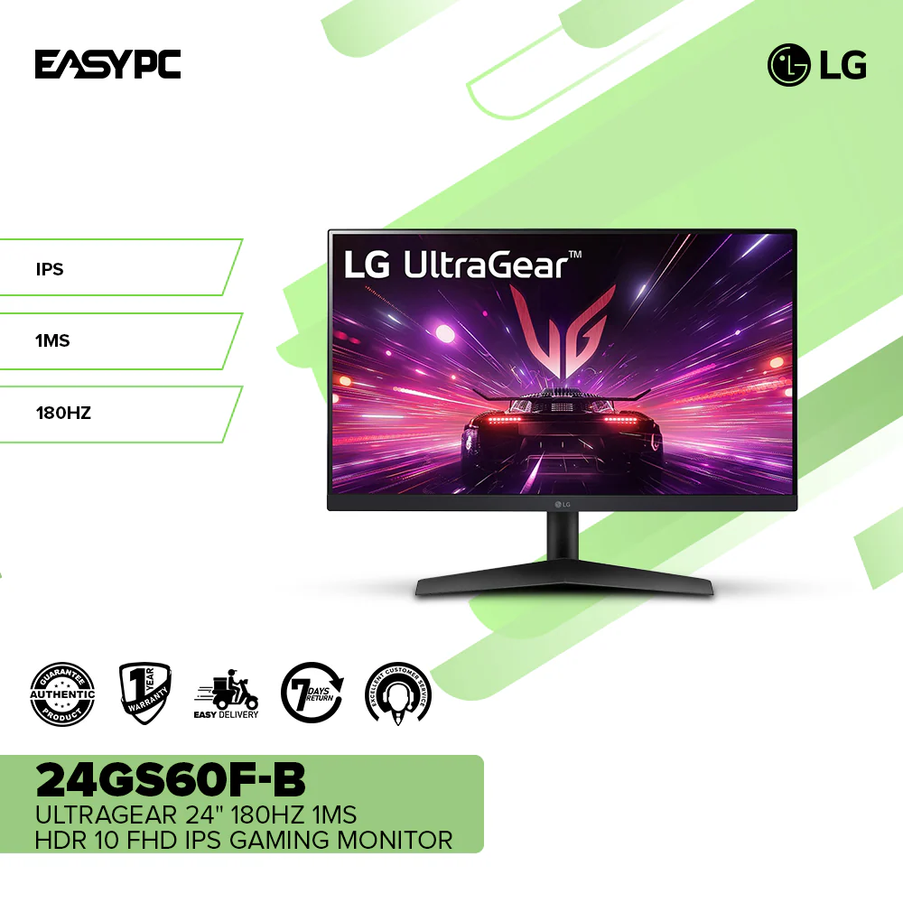LG 24GS60F-B UltraGear 24" 180HZ 1MS HDR 10 FHD IPS Gaming Monitor - Image 2