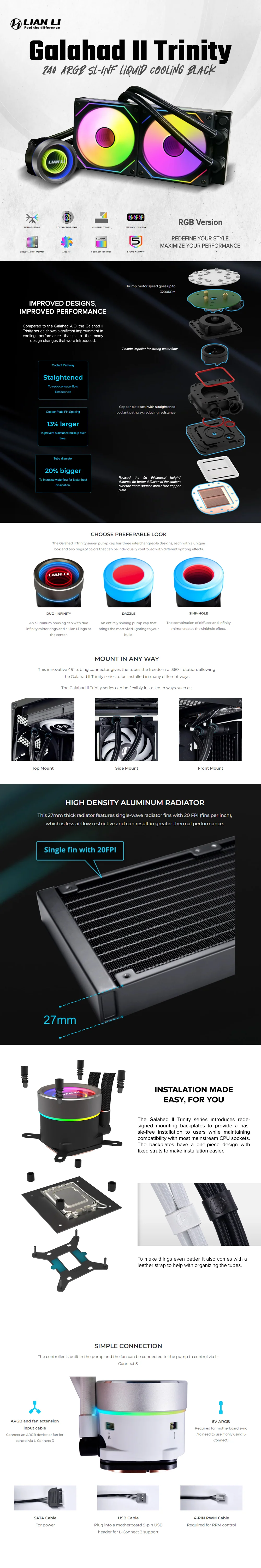Lian Li Galahad II Trinity 240 ARGB SL-INF Liquid Cooling Black - Image 6