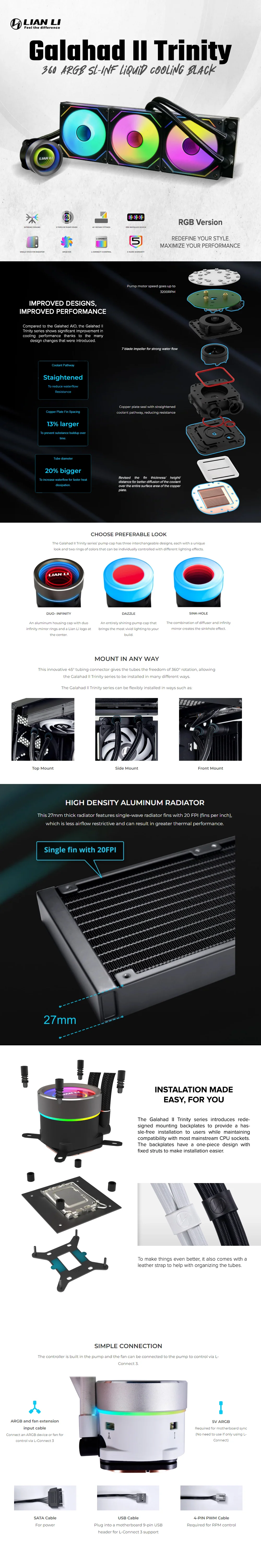 Lian Li Galahad II Trinity 360 ARGB SL-INF Liquid Cooling Black - Image 5