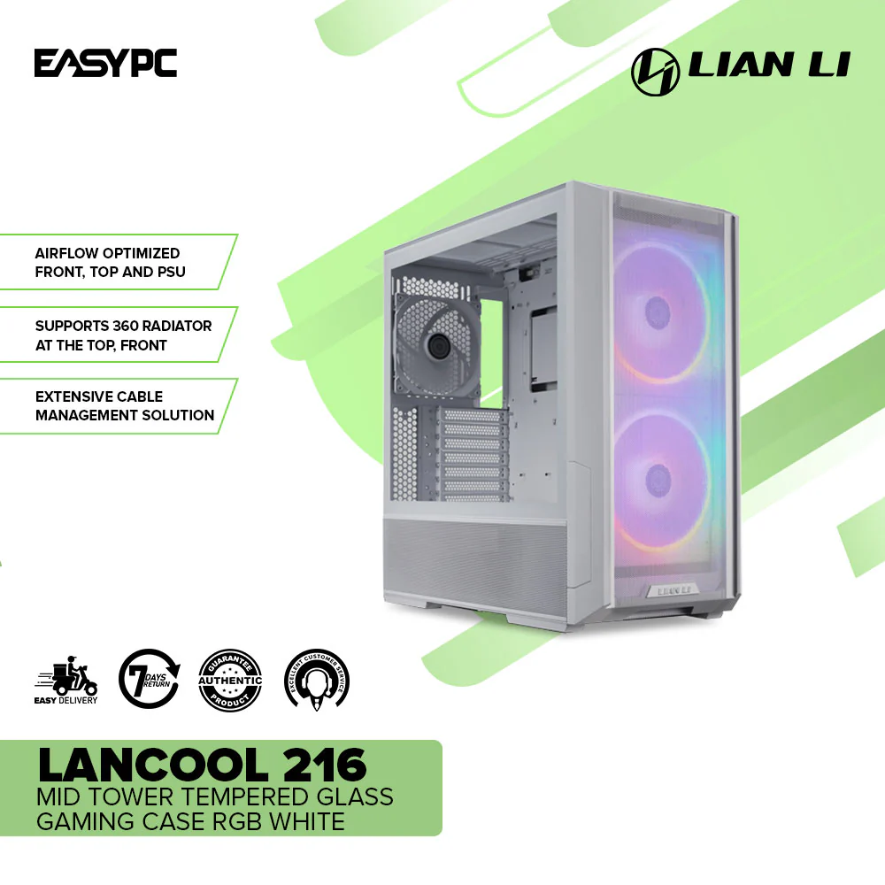 Lian Li Lancool 216 Mid Tower Tempered Glass Gaming Case RGB White - Image 2