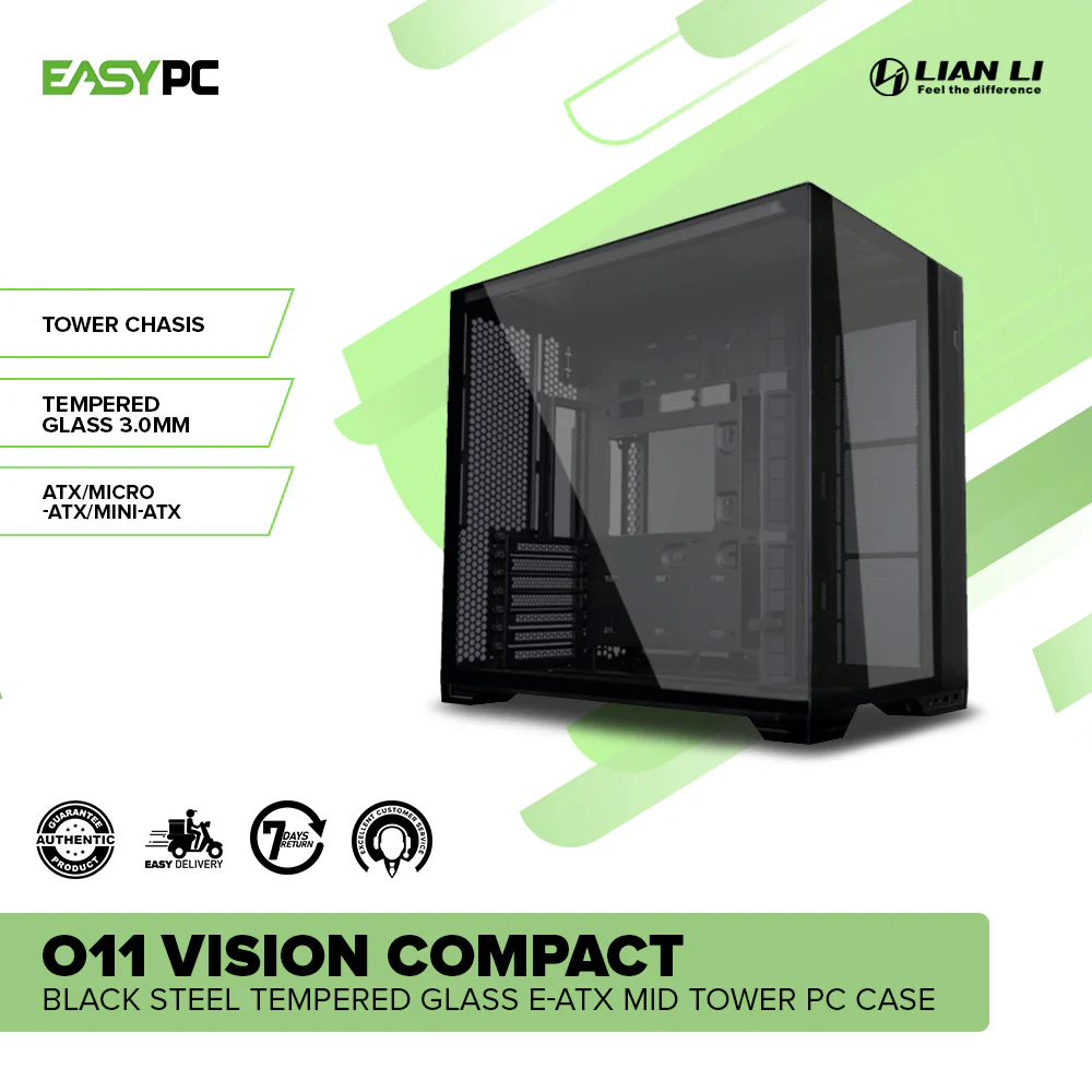 Lian Li O11 Vision Compact Black Steel Tempered Glass E-ATX Mid Tower PC Case - Image 2