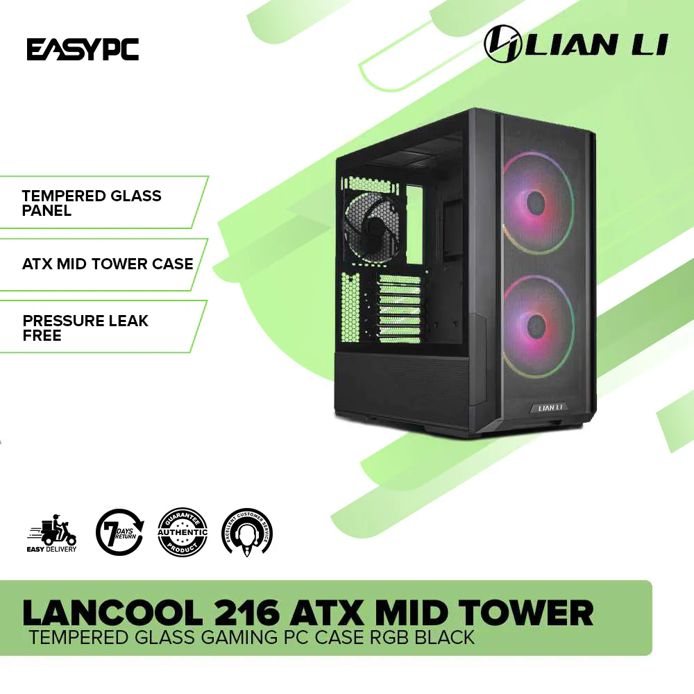 LianLi LanCool 216 ATX Mid Tower Tempered Glass Gaming PC Case RGB Black - Image 2