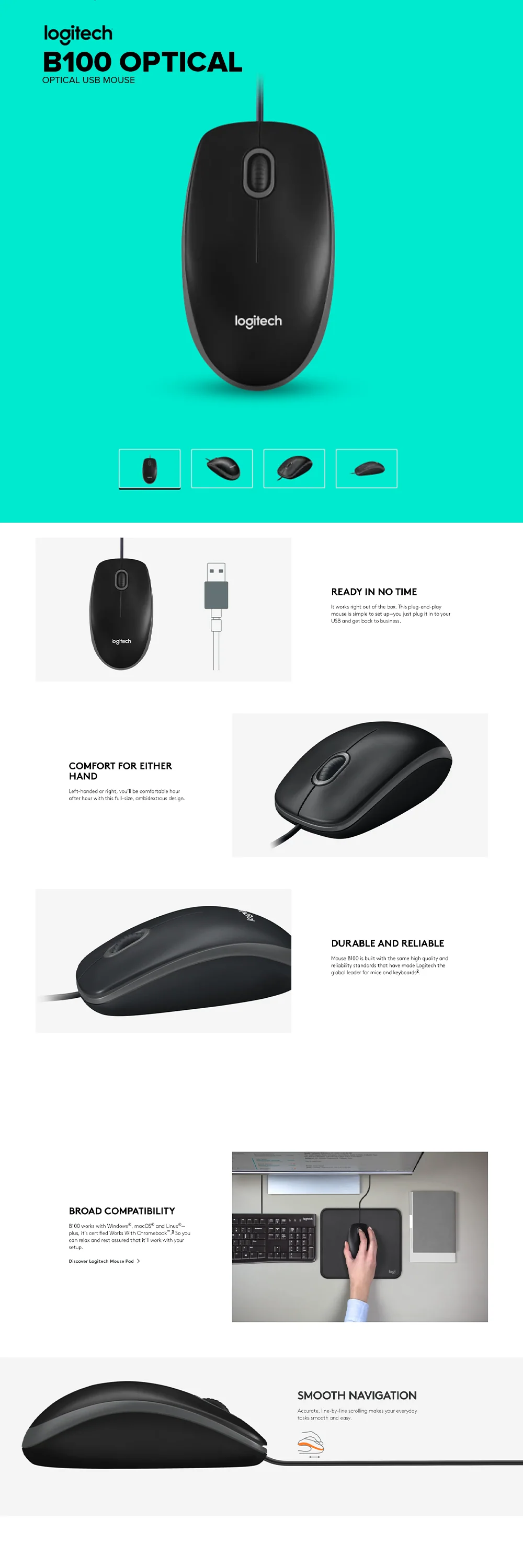 Logitech B100 Optical USB Mouse - Image 5