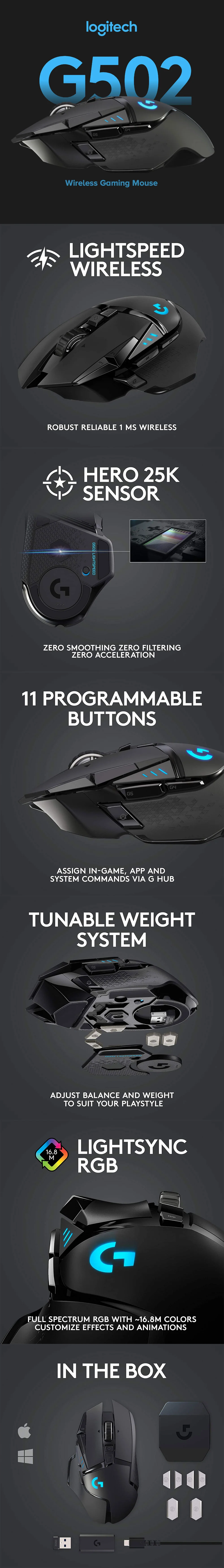 Logitech G502 Lightspeed Wireless Hero 25k Gaming Mouse - Image 7