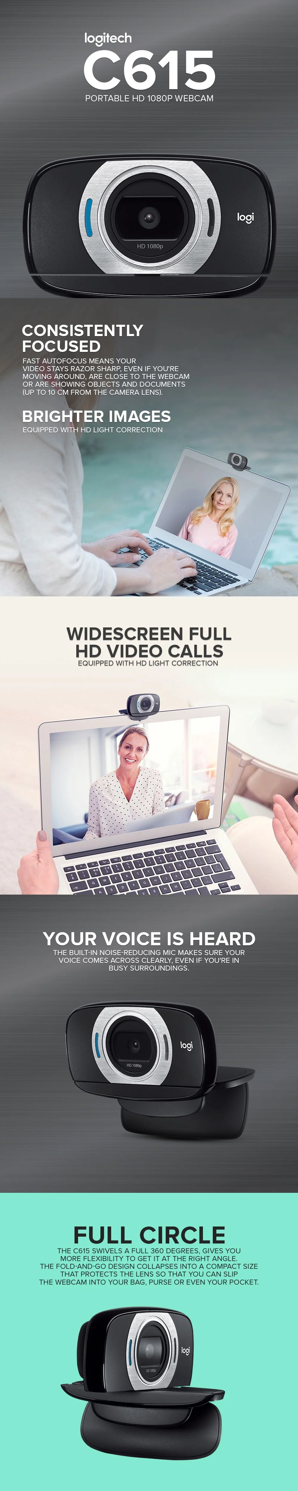 Logitech HD Laptop Webcam C615 with Fold-and-Go Design, 360-Degree Swivel, 1080p Camera - Image 7