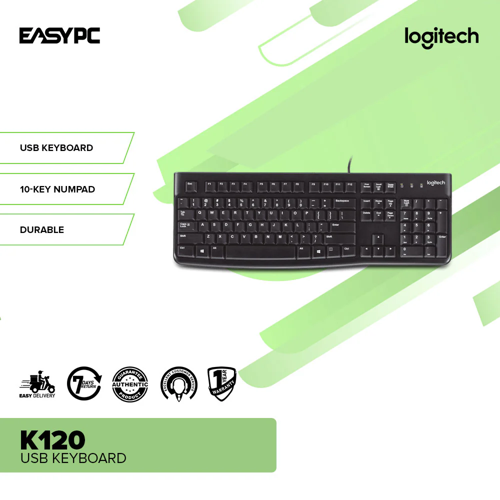 Logitech K120 Ergonomic Desktop USB Adjustable Typing Angle,Spill Resistant Design Full Sized with Numpad Wired Keyboard - Image 2