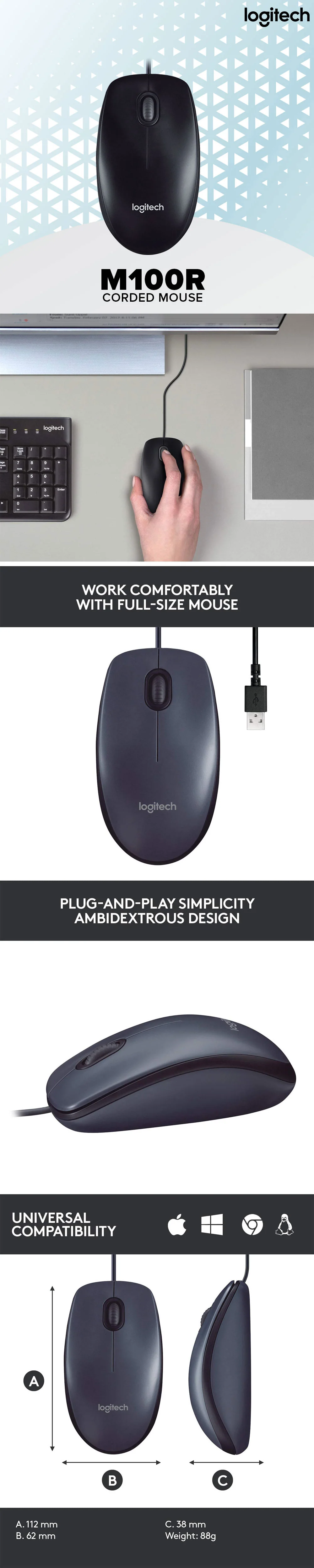 Logitech M100r Pure Simplicity Easyp Plug and Play Corded Mouse - Image 6