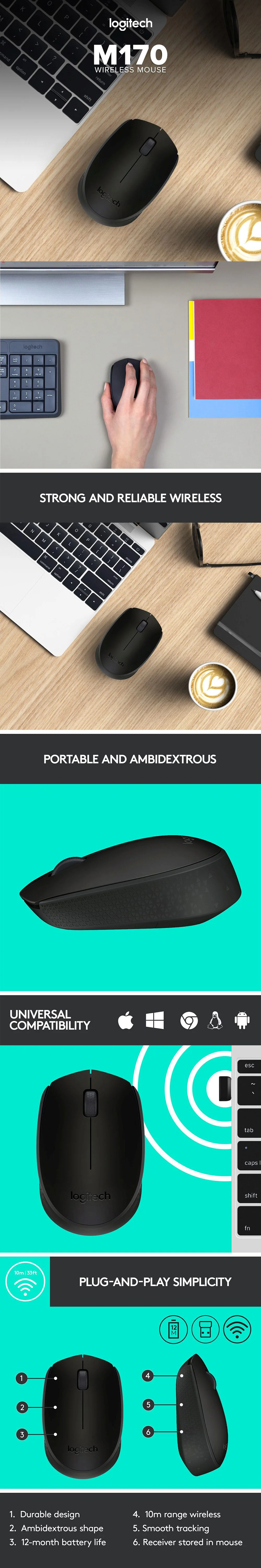 Logitech M170 Wireless Mouse Black - Image 5
