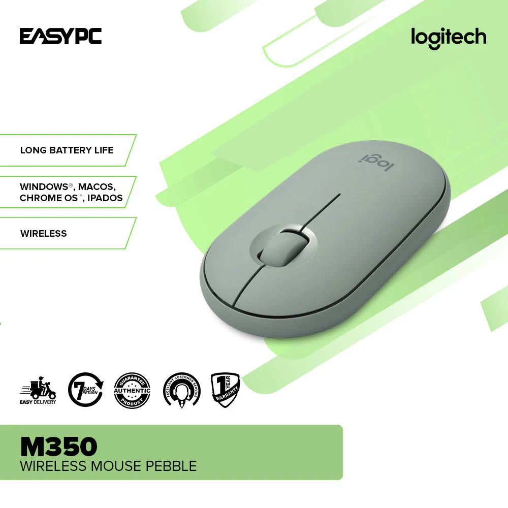 Logitech M350 Wireless Mouse Pebble White, Rose, Graphite, Blue and Gray Gaming Mouse