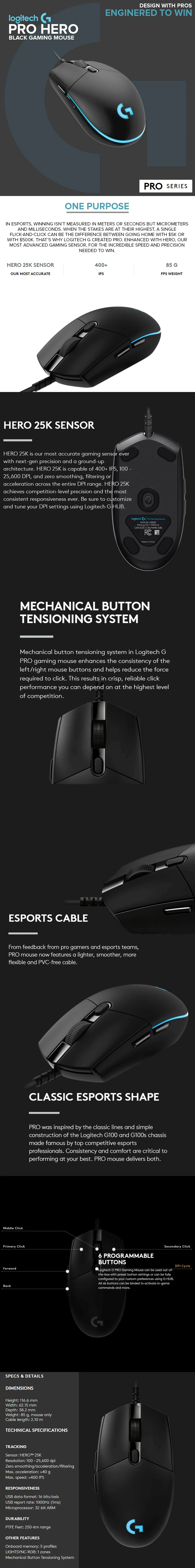 Logitech PRO HERO Gaming Mouse Black - Image 6