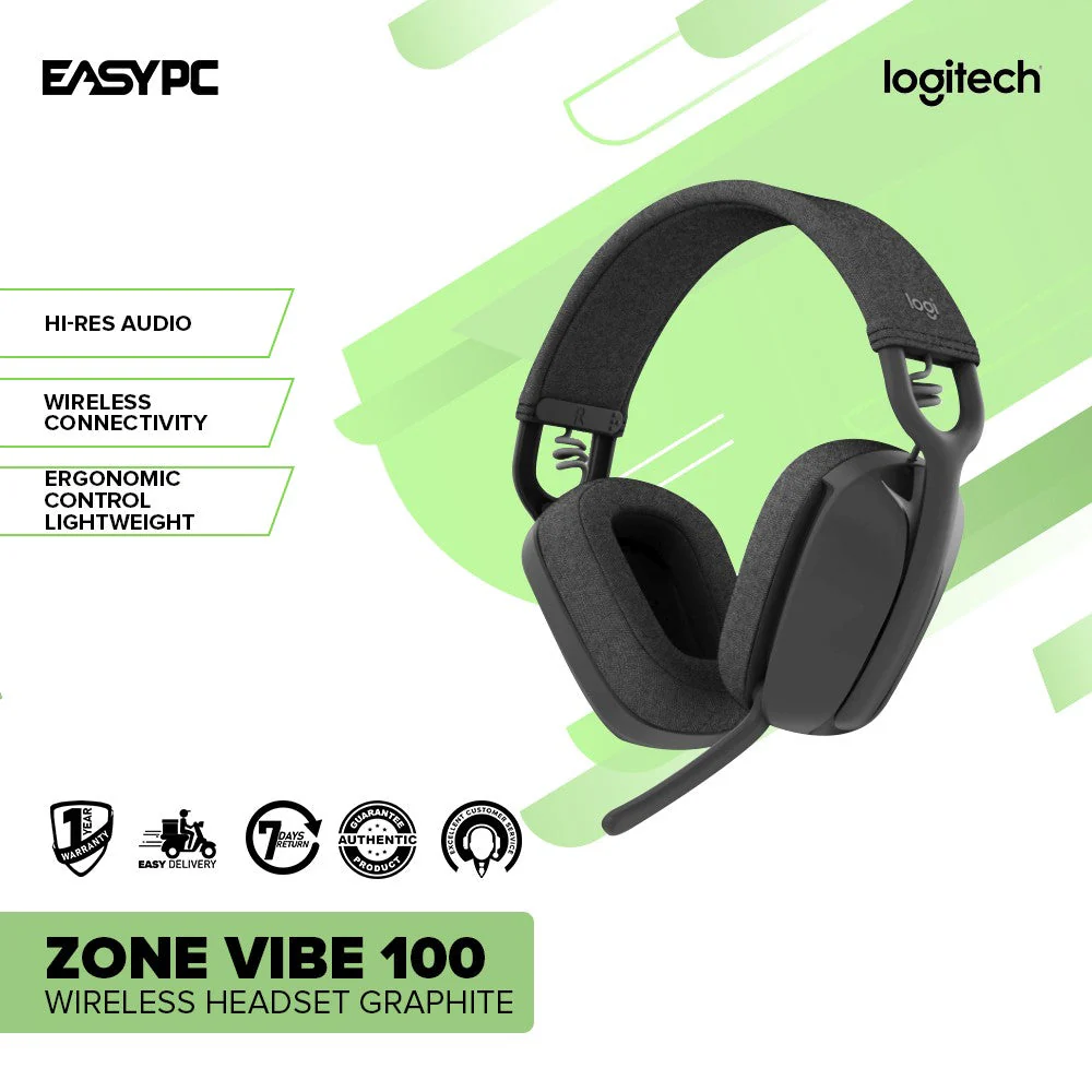 Logitech Zone Vibe 100 High res Audio, Ergonomic Control, Lightweight, Wireless Headset - Image 2