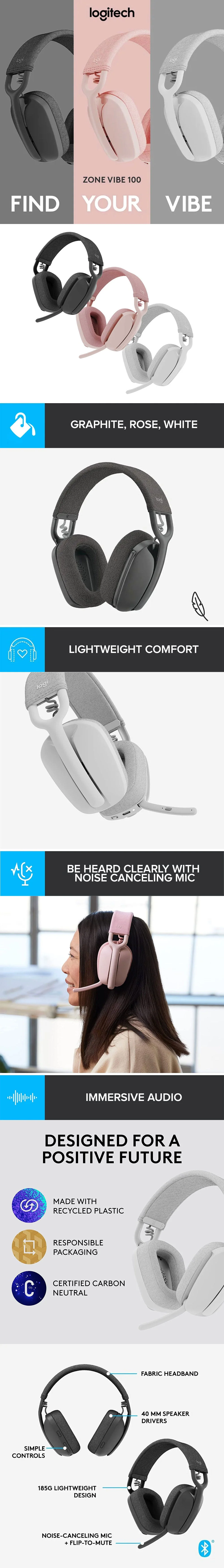 Logitech Zone Vibe 100 High res Audio, Ergonomic Control, Lightweight, Wireless Headset - Image 20