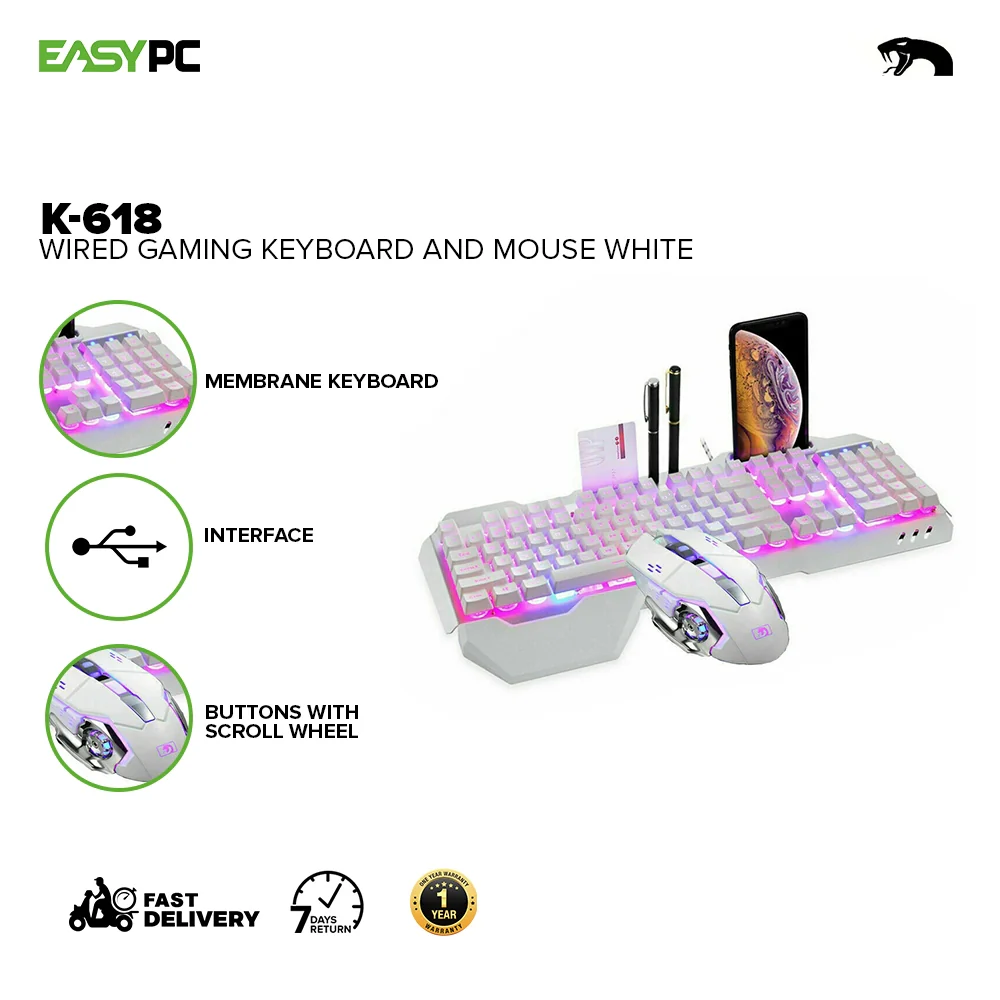K-618 Wired Gaming Keyboard and Mouse BLACK/WHITE - Image 2