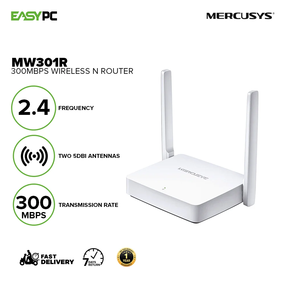 Mercusys MW301R 300mbps wireless transmission rate is ideal for basic work, Two 5dBi antennas provides broad wireless coverage Router Network Device - Image 2