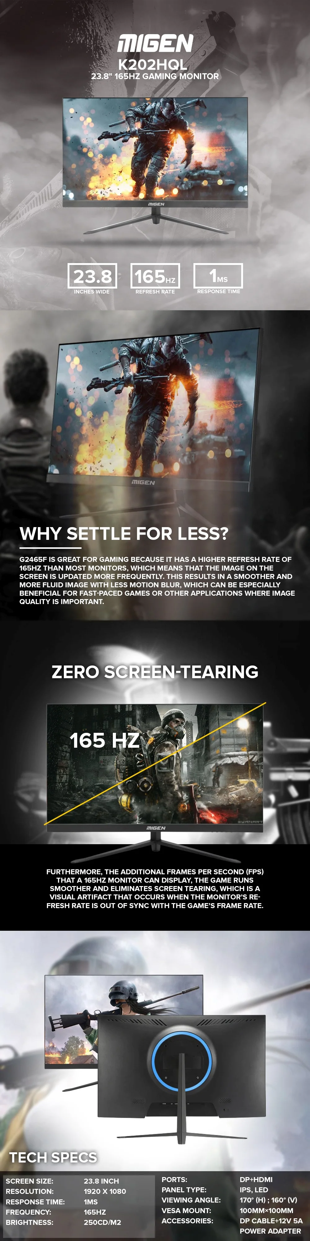 MIGEN G2465F 23.8" 165Hz Gaming Monitor - Image 5