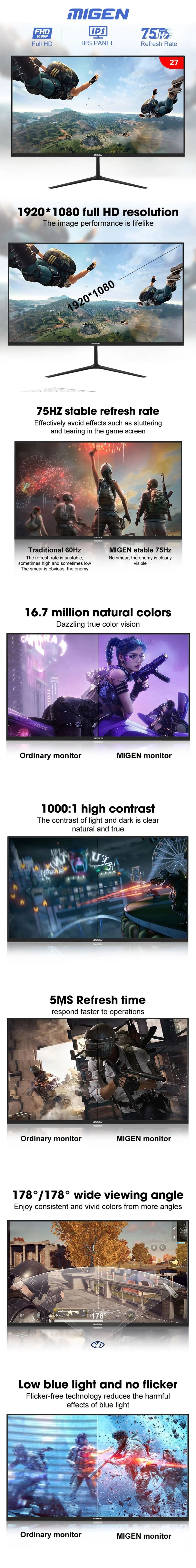 Migen N2768 27" 75Hz Refresh Rate, No Border IPS Display Monitor - Image 3