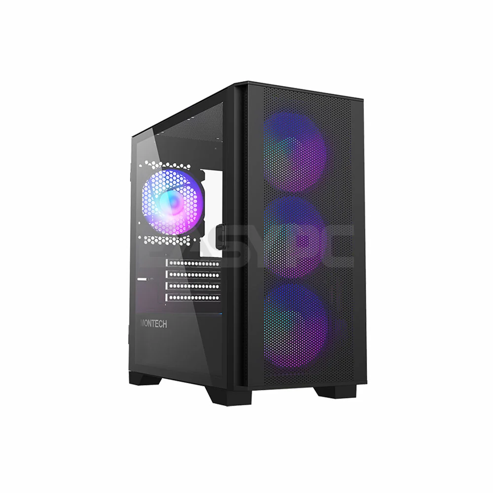 Montech Air 100 ARGB Mesh Micro ATX Tempered Glass Side Panel Gaming PC Case Black