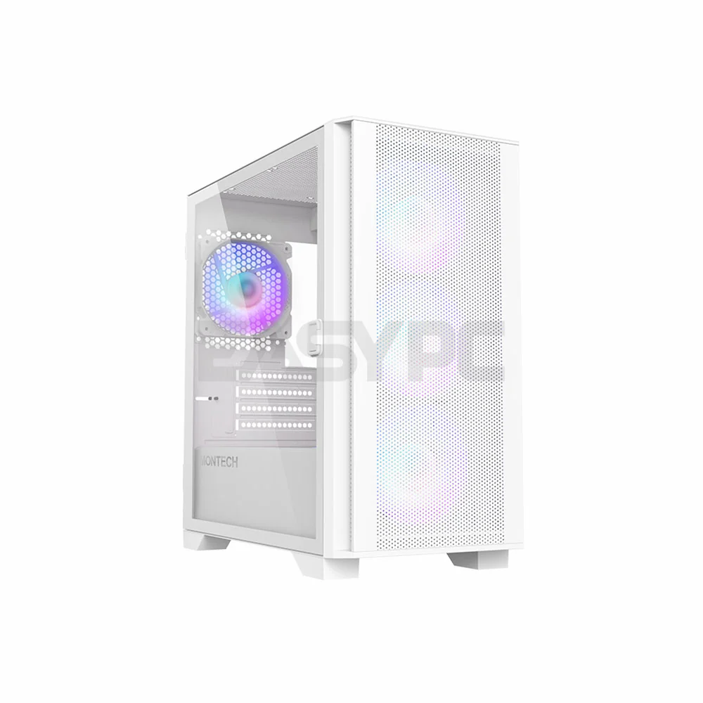 Montech Air 100 ARGB Mesh Micro ATX Tempered Glass Side Panel Gaming PC Case White