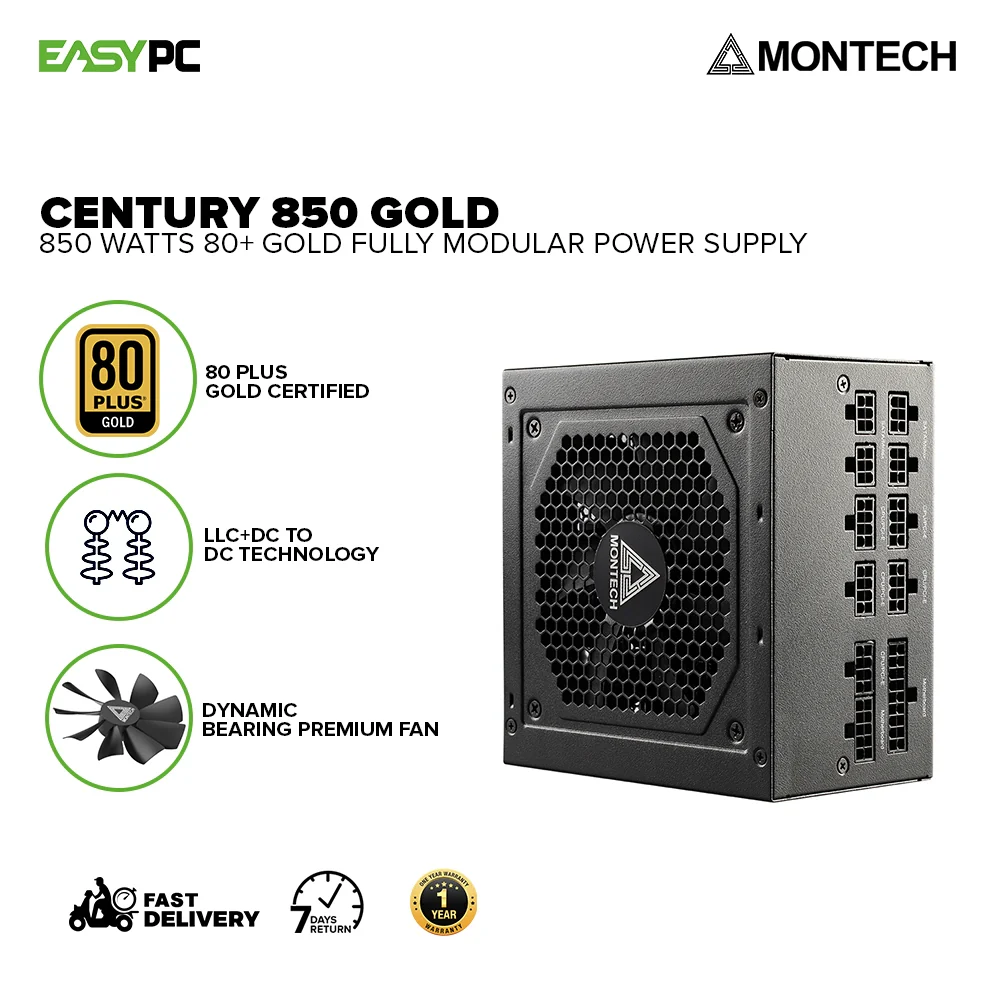 Montech Century 850watts 80+ Gold Certified Fully Modular, reduce clutter, improve airflow Power Supply 18LIG MO472612 - Image 2