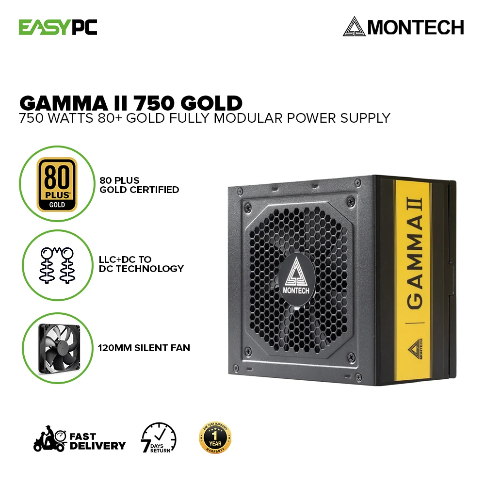 Montech Gamma II 750watts 80+ Gold Certified Fully Modular 120MM fan Flat & Flexible Cables Power Supply 18LIG MO472613 - Image 2