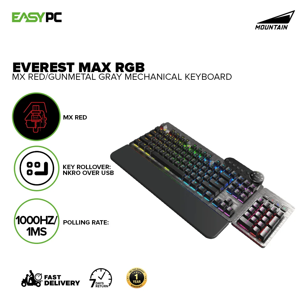 Mountain Everest Max RGB Backlight MX Blue, Brown, Red, & MX Silent Gunmetal Gray ABS Keycaps Mechanical Keyboard 18LIG - Image 12