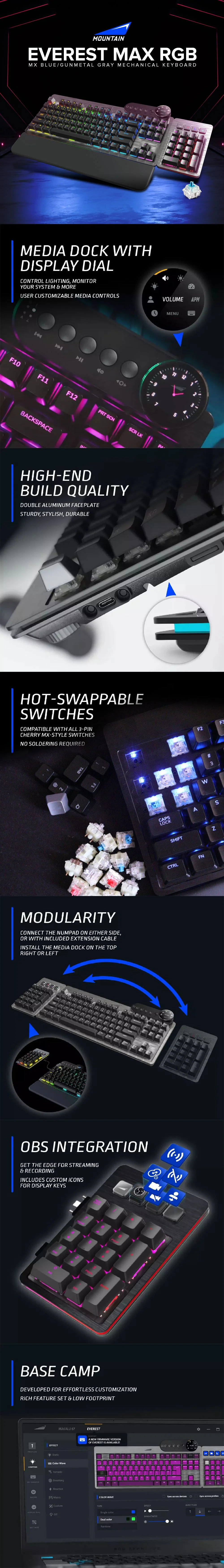 Mountain Everest Max RGB Backlight MX Blue, Brown, Red, & MX Silent Gunmetal Gray ABS Keycaps Mechanical Keyboard 18LIG - Image 21