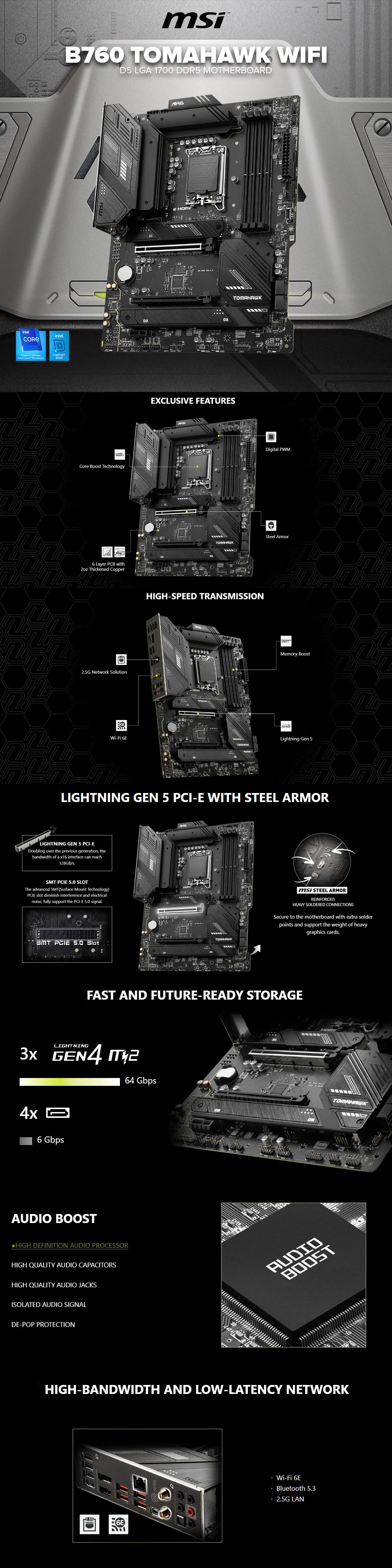 MSI B760 TOMAHAWK WIFI D5 LGA 1700 DDR5 Motherboard - Image 8