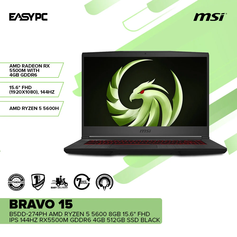 Msi Bravo 15 B5Dd-274Ph Amd Ryzen 5 5600H 8Gb Rx5500M 512Gb Ssd Laptop Universal Black - Image 2