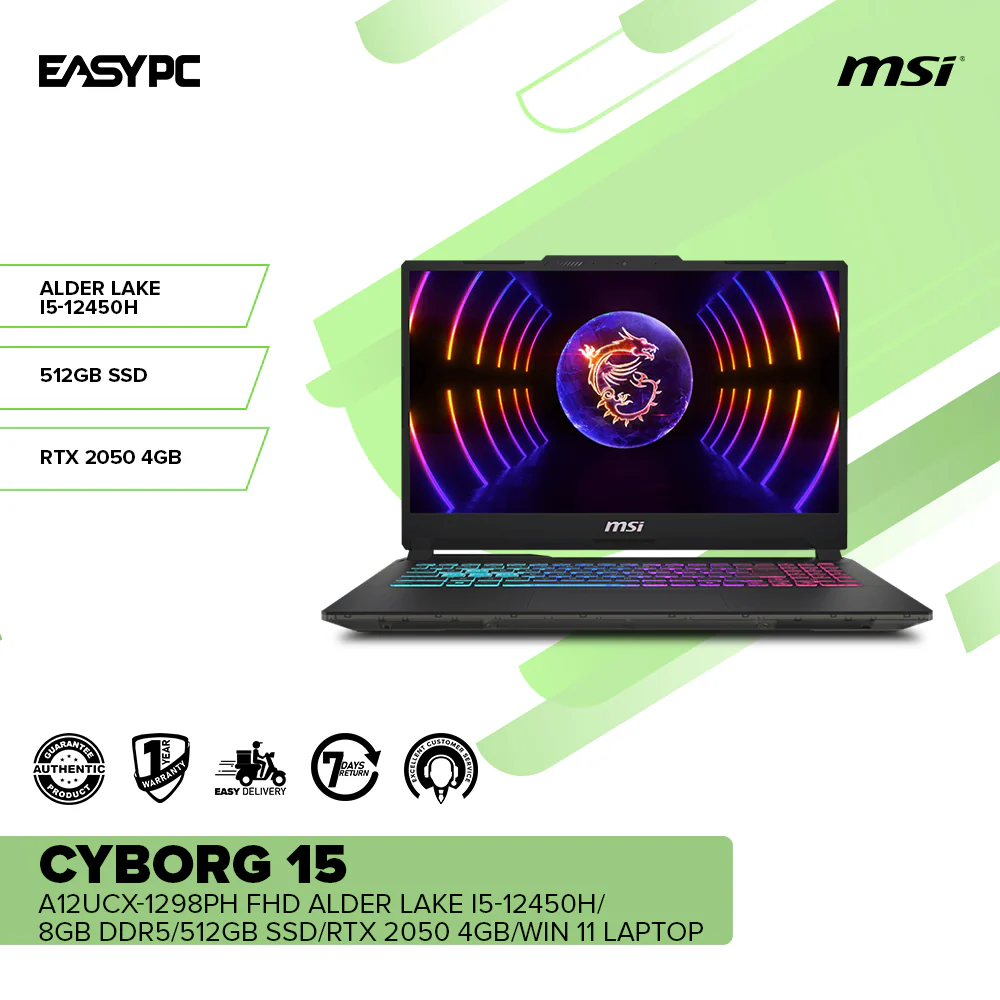 MSI CYBORG 15 A12UCX-1298PH FHD Alder Lake i5-12450H/8GB DDR5/512GB SSD/RTX 2050 4GB/Win 11 Laptop - Image 2