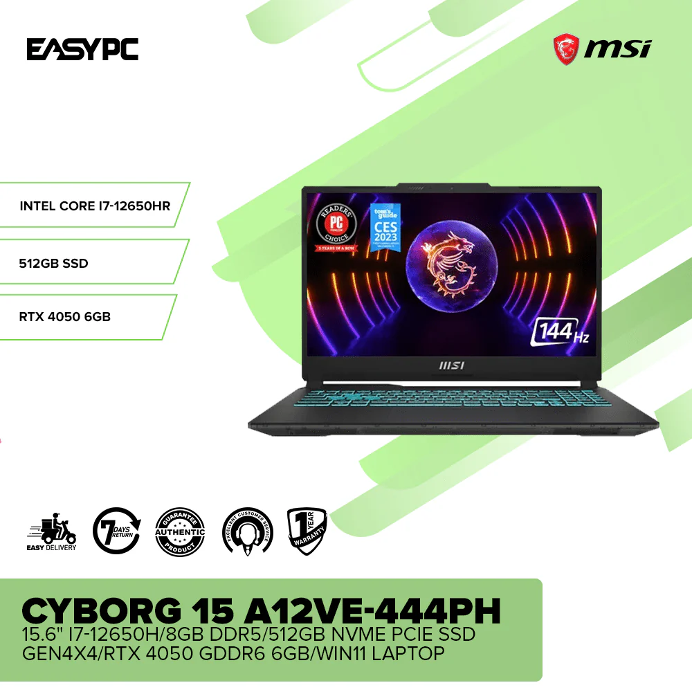 MSI Cyborg 15 A12VE-444PH 15.6" i7-12650H/8GB DDR5/512GB SSD Gen4x4/RTX 4050 GDDR6 6GB/Win11 Laptop - Image 2