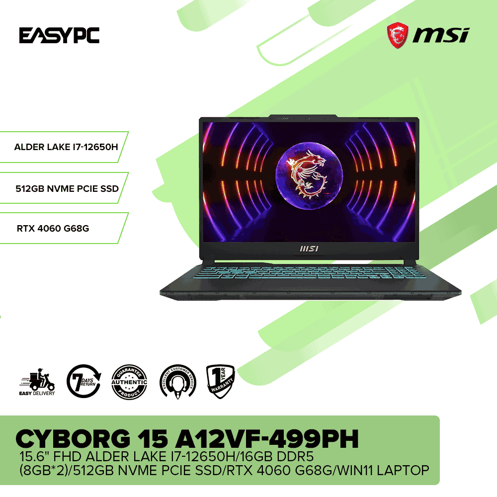 MSI Cyborg 15 A12VF-499PH 15.6" FHD i7-12650H/16GB DDR5( 8GB*2)/512GB SSD/RTX 4060 G68G/Win11 Laptop - Image 2