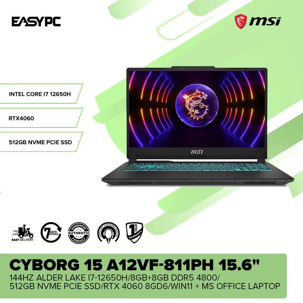 MSI CYBORG 15 A12VF-811PH 15.6" 144Hz i7-12650H/8GB+8GB DDR5/512GB SSD/RTX 4060 8GD6/Win11 Laptop - Image 2