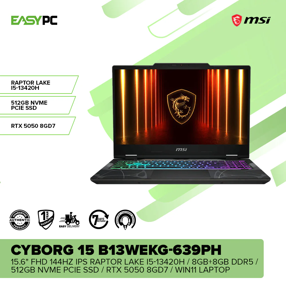 MSI CYBORG 15 B13WEKG-639PH 15.6" FHD 144Hz i5-13420H/16GB/512GB/RTX 5050 Gaming Laptop