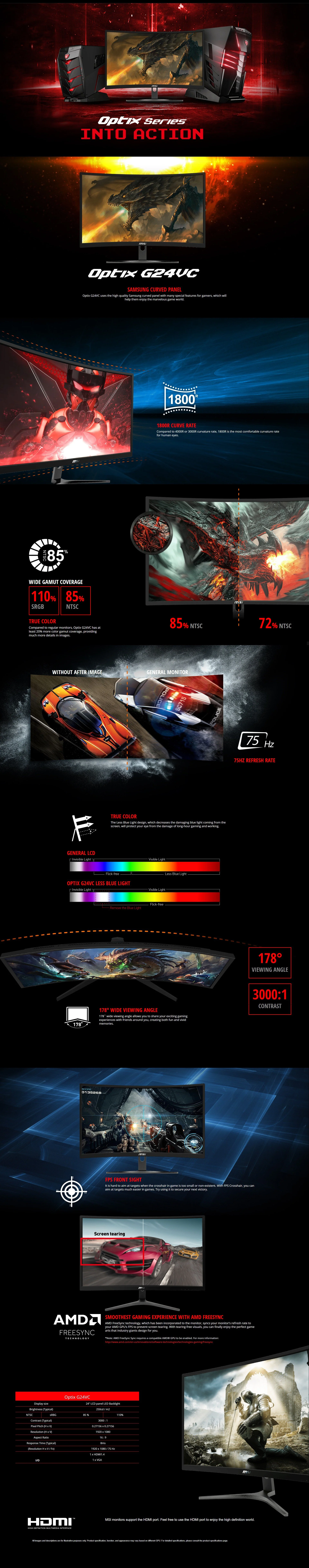 MSI G24VC 24" 75HZ CURVED GAMING MONITOR - Image 6