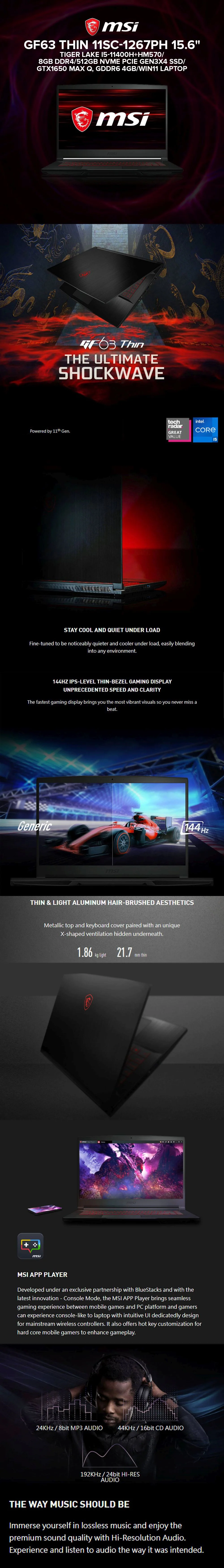 MSI GF63 Thin 11SC-1267PH 15.6 i5-11400H+HM570/8GB DDR4/512GB SSD/GTX1650 GDDR6 4GB/Win11 Laptop - Image 5