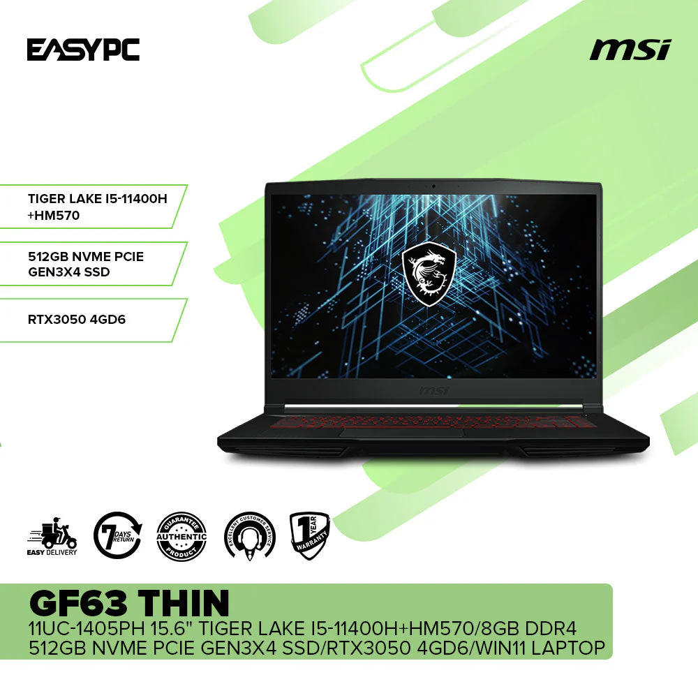 MSI GF63 Thin 11UC-1405PH 15.6" Tiger Lake i5-11400H+HM570 Win11 Laptop - Image 2