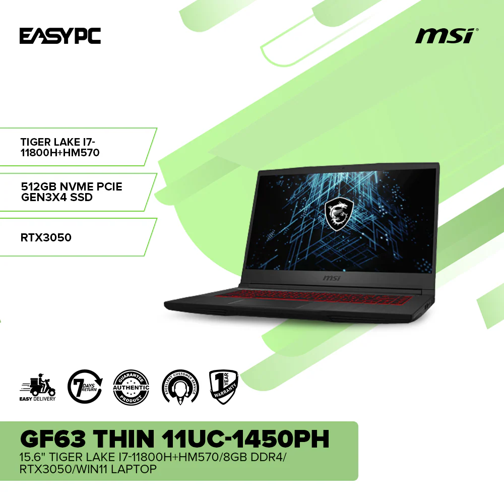 MSI GF63 Thin 11UC-1450PH 15.6" Tiger Lake i7-11800H Laptop - Image 2