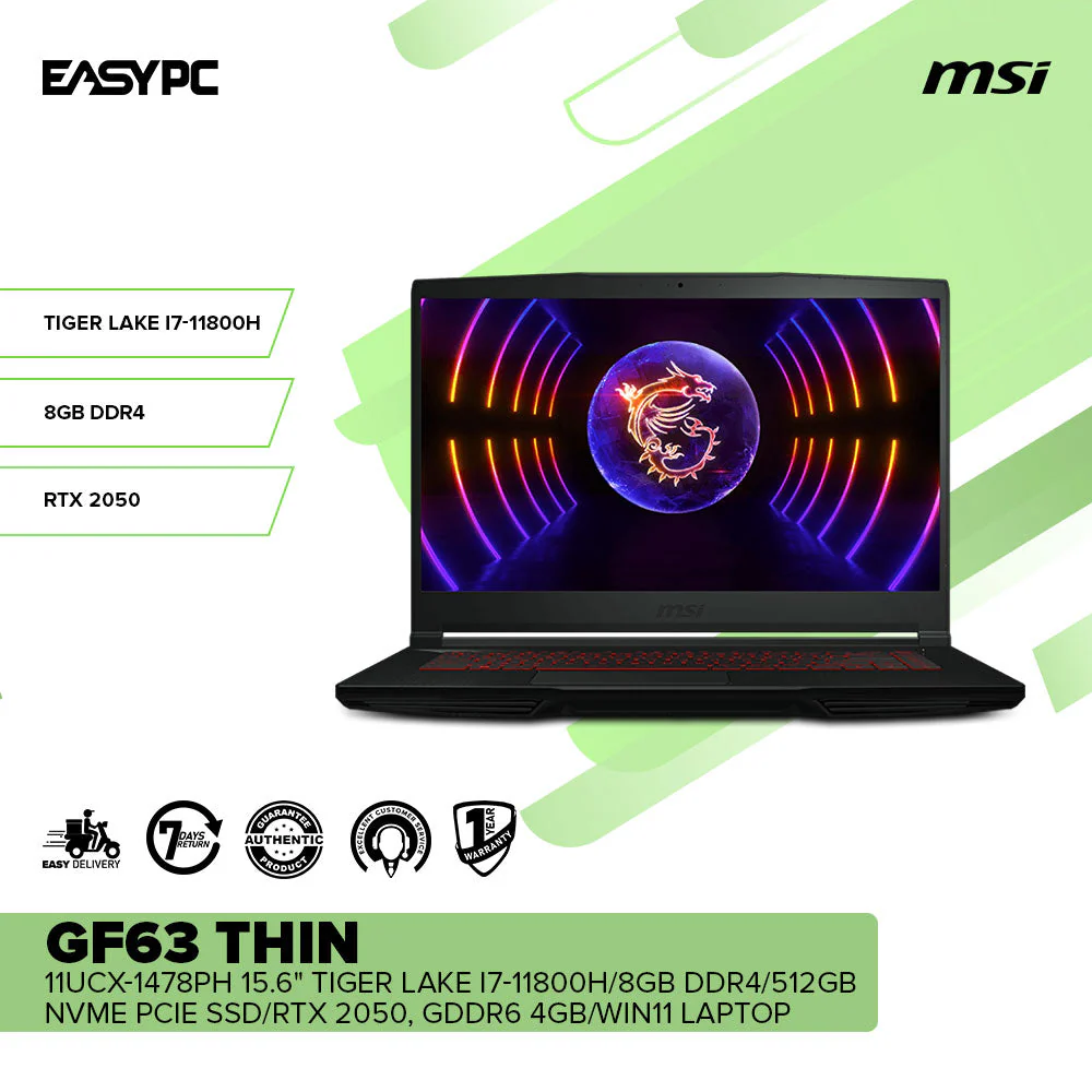 MSI GF63 THIN 11UCX-1478PH 15.6" Tiger Lake i7-11800H Laptop - Image 2