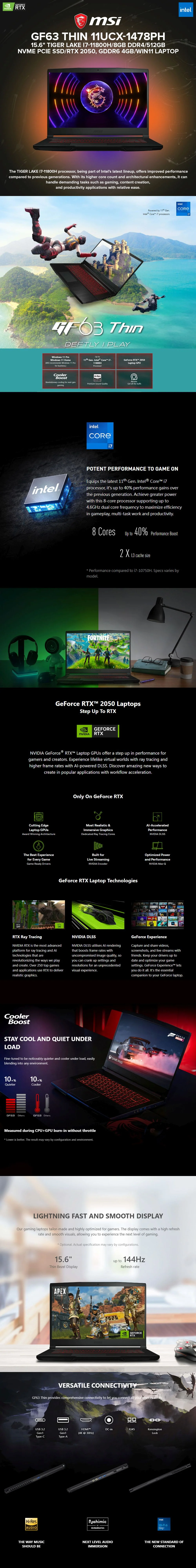 MSI GF63 THIN 11UCX-1478PH 15.6" Tiger Lake i7-11800H Laptop - Image 5