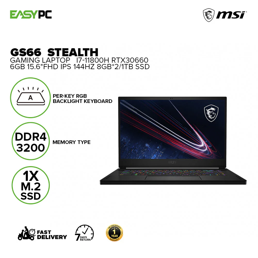 MSI Gs66 Stealth 11Ue-487Ph I7-11800H 8Gb*2 Win10 15.6"Fhd Ips 144Hz/8Gb*2/1Tb Ssd Laptop - Image 2