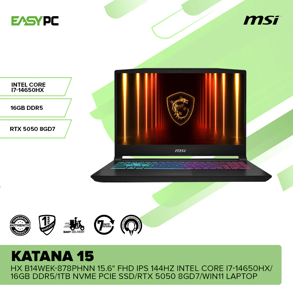 MSI Katana 15 HX B14WEK-878PHNN 15.6" FHD IPS 144Hz Intel Core i7-14650HX/16GB DDR5/1TB NVMe PCIe SSD/RTX 5050 8GD7/Win11 Laptop - Image 2