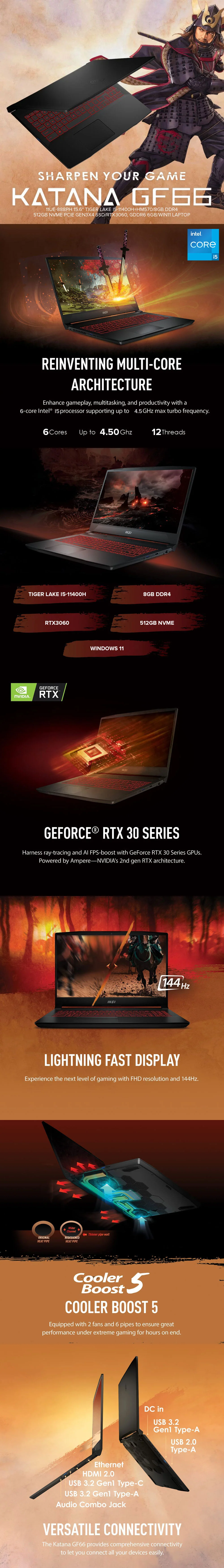 MSI Katana GF66 11UE-888PH 15.6" Tiger Lake i5-11400H+HM570 Win11 Laptop - Image 6