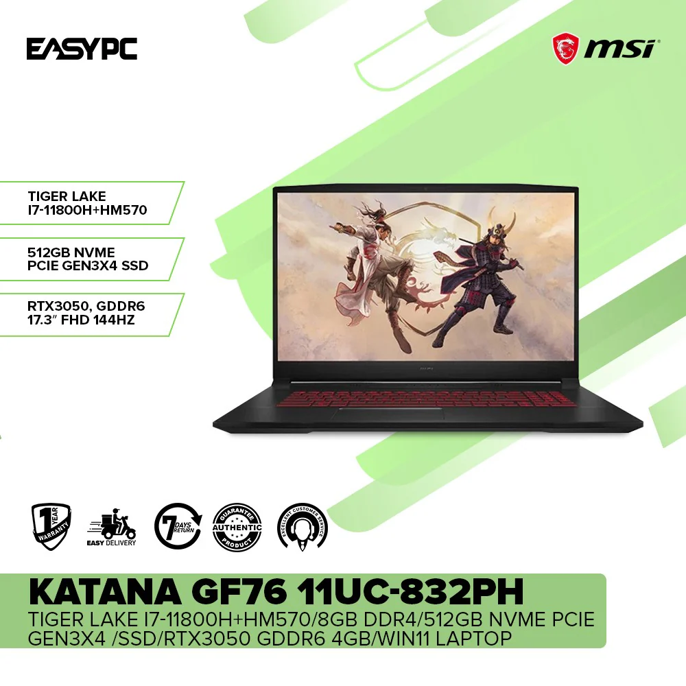 MSI Katana GF76 11UC-832PH Tiger Lake i7-11800H+HM570/8GB DDR4/512GB NVMe/ RTX3050/Win11 Laptop - Image 2