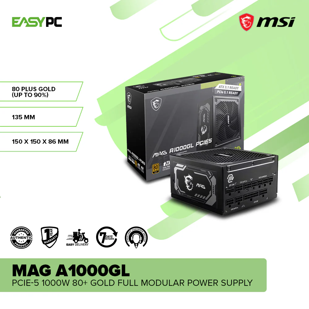 MSI MAG A1000GL PCIE-5 1000W 80+ Gold Full Modular Power Supply - Image 2