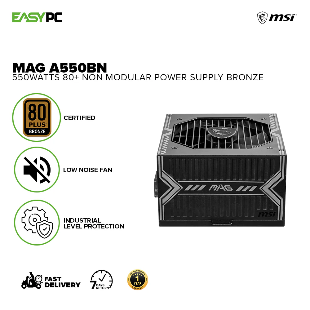 MSI MAG A650BN 650Watts/ A550BN 550Watts 80+ Non Modular Power Supply Bronze - Image 7