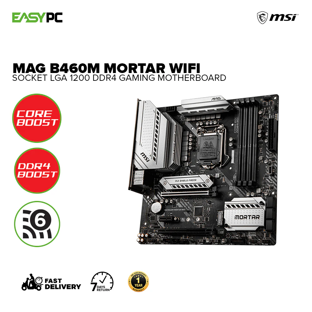 Msi MAG B460M Mortar Wifi 6 Socket LGA 1200 Ddr4, Core Boost, Crossfire Support, Enhanced Power Design: 12+1+1 Duet Rail Power System, Core Boost Gaming Motherboard - Image 2